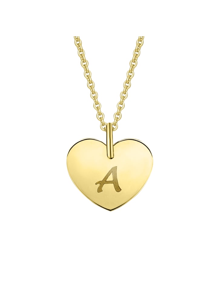 

ONE ELEMENT Кулон в форме сердца с выгравированной буквой А, изготовленный из желтого золота 333 пробы