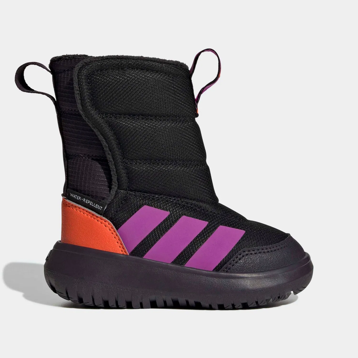 Детские зимние ботинки на липучке Adidas Sportswear, Core Black / Purple Burst / Impact Orange — фото 3