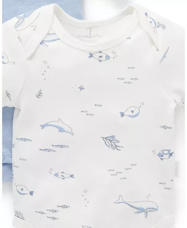 Детский комплект боди с коротким рукавом для мальчиков с принтом Purebaby, Nautical Pale Blue Melange Pack — фото 4