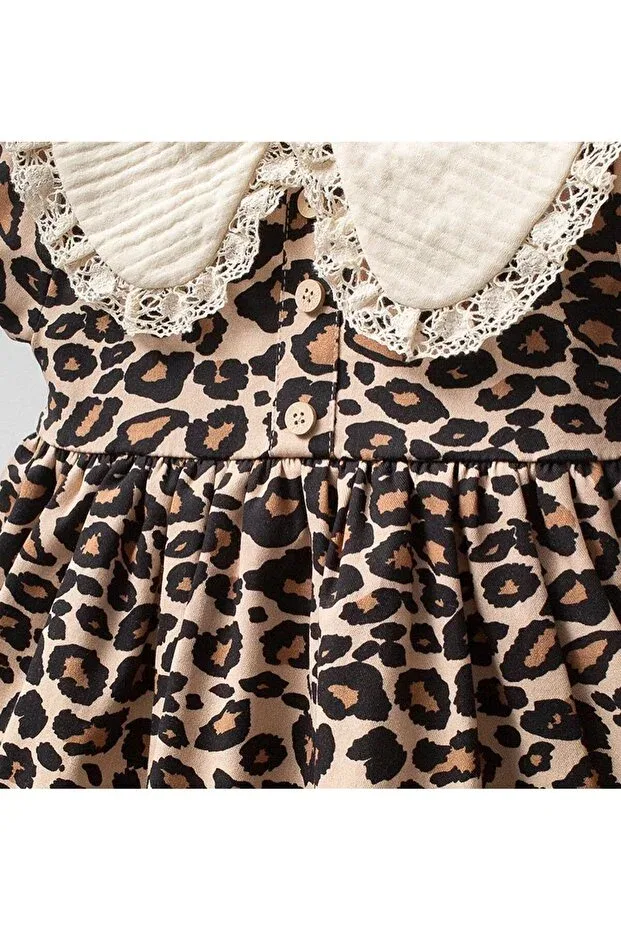 Детское платье для девочек с коротким рукавом Leopard Little Baby, Beige — фото 2