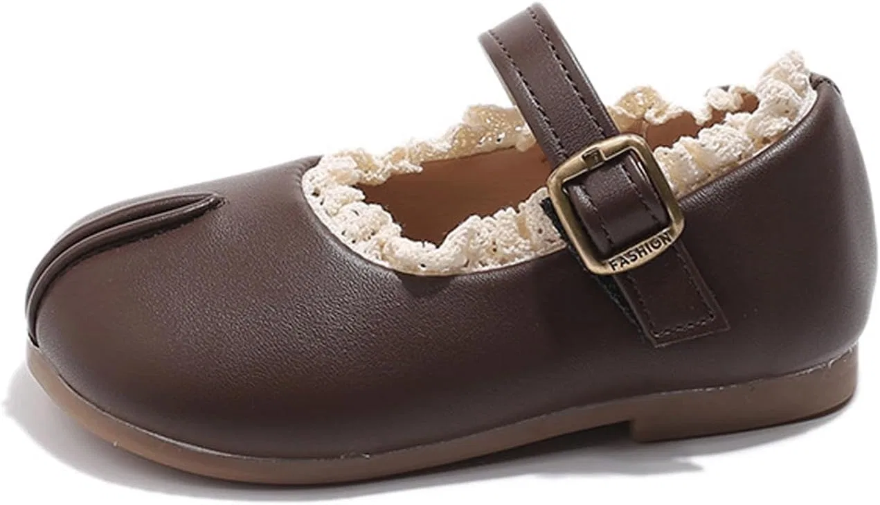 Детские балетки для девочек с кружевной отделкой Tabi Flats RYLENDOR, Espresso Brown