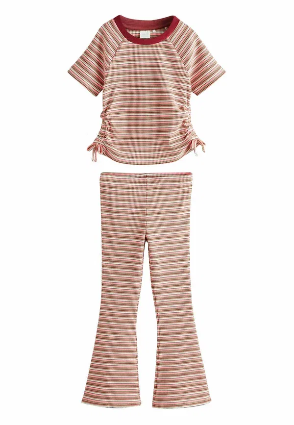 Комплект футболка и брюки из полосатой ткани Regular fit - t-shirt and kickflares set - leggings - trousers Next, Pink Multi Stripe, розовый