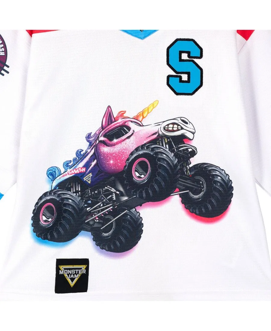 Детская хоккейная джерси с длинным рукавом, с принтом Monster Jam, Sparkle Smash White — фото 3