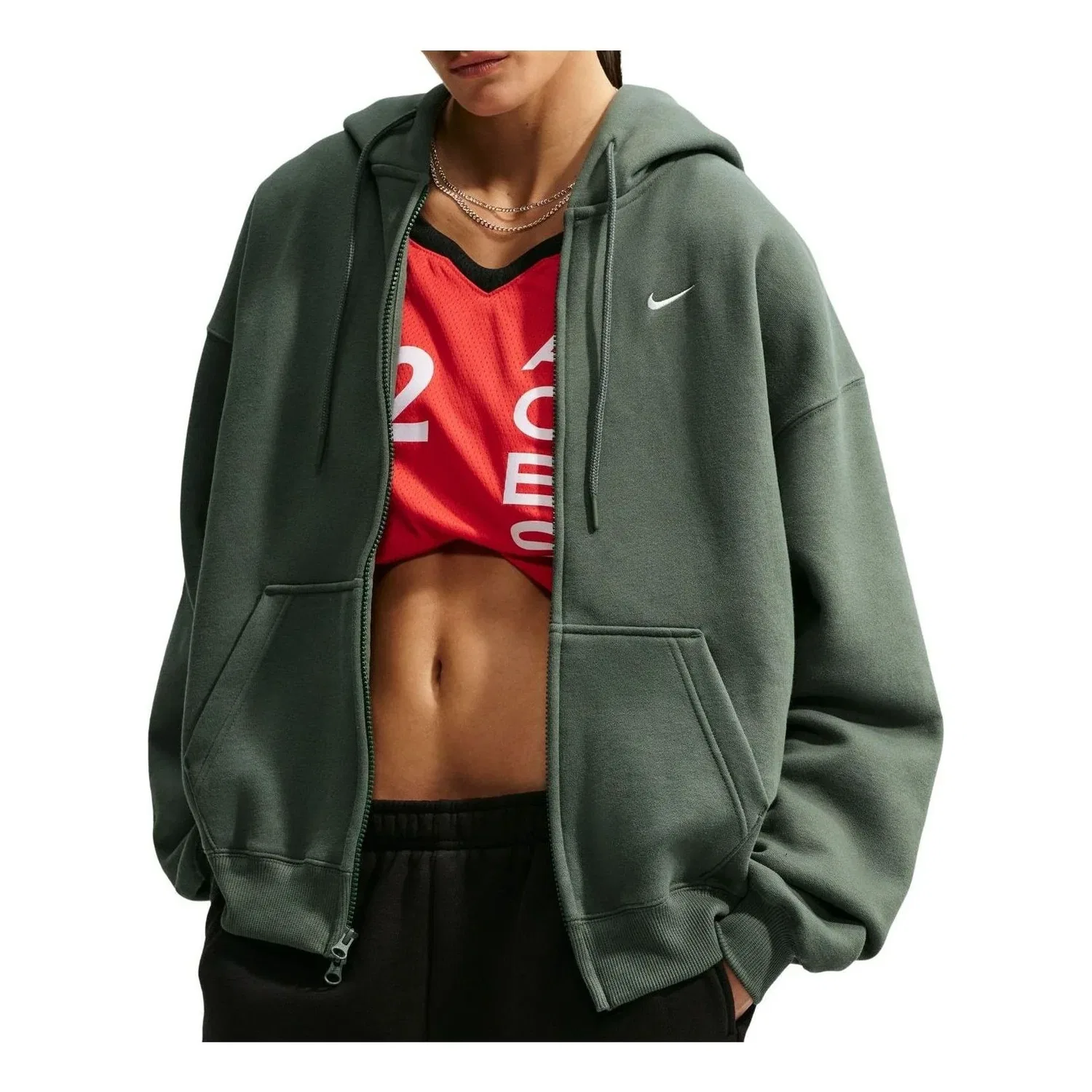 Женское худи Studio Fleece Medium Weight Oversized Full-Zip Hoodie 'Camo Green Sail' Nike, Camo Green/Sail