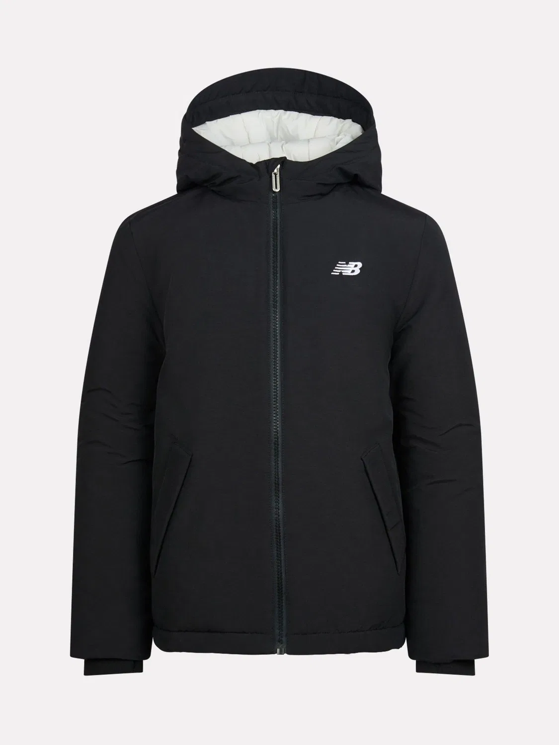 Пуховик детский New Balance, Lifestyle Contrast Puffer Hoodie, Black