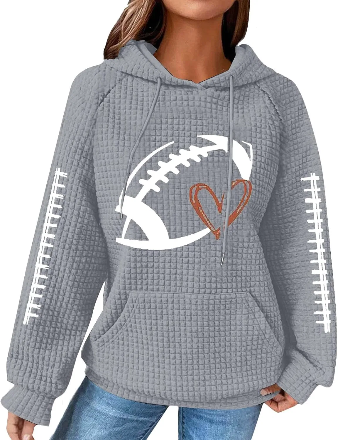 Женский свитшот с капюшоном Football Waffle Knit, Grey-A