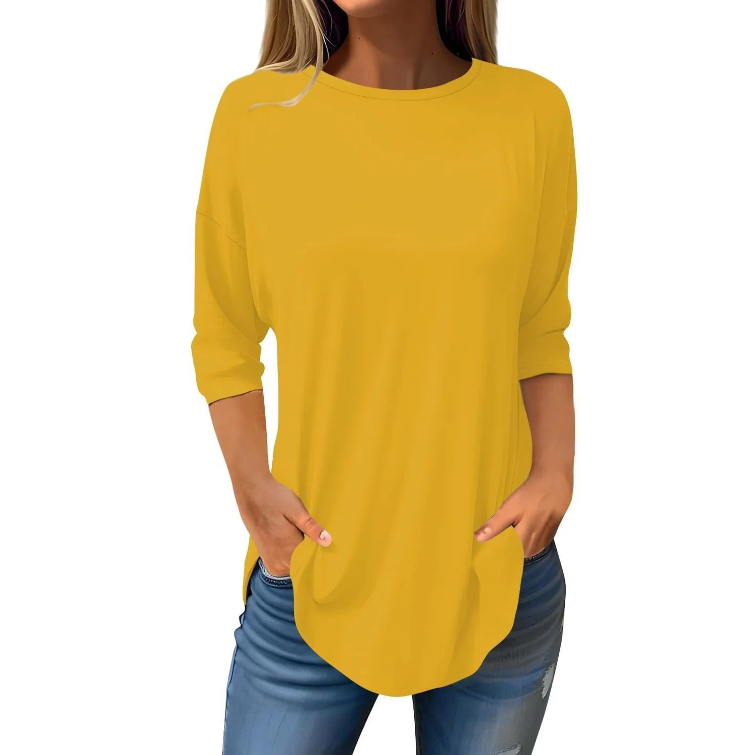 Женский джемпер с длинным рукавом, свободного кроя, Yellow — фото 4