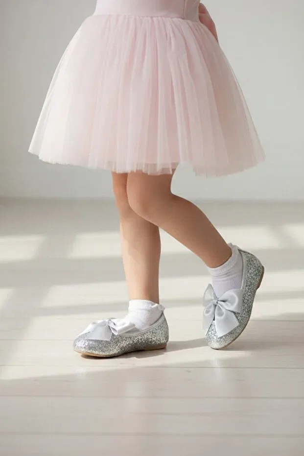 Детские балетки для девочек с бантом Patik Bebe, Silver — фото 3