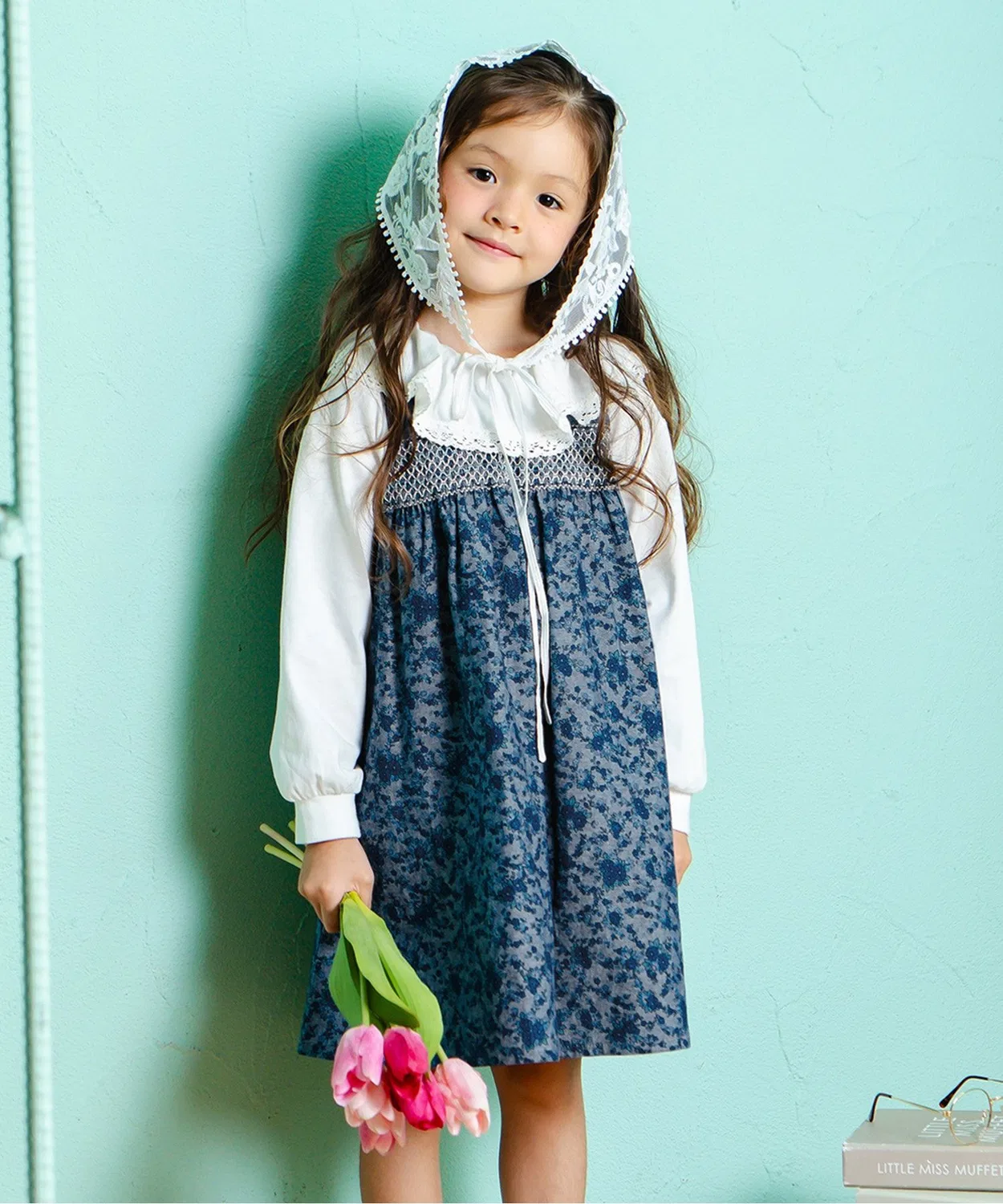 Детский сарафан с цветочным принтом и смокингом Boribon Petit Fleur, Blue