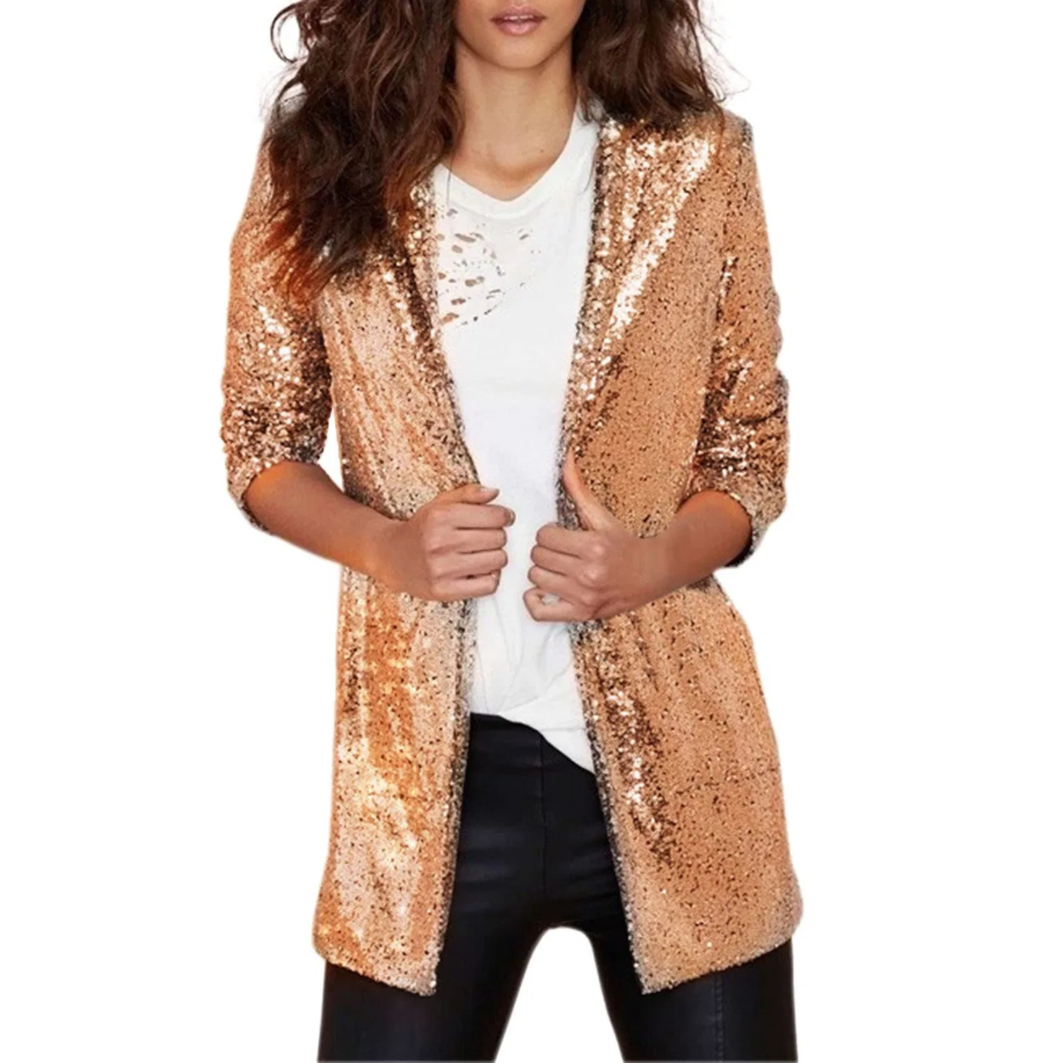 Женский блестящий жакет с длинным рукавом Vintage, Gold
