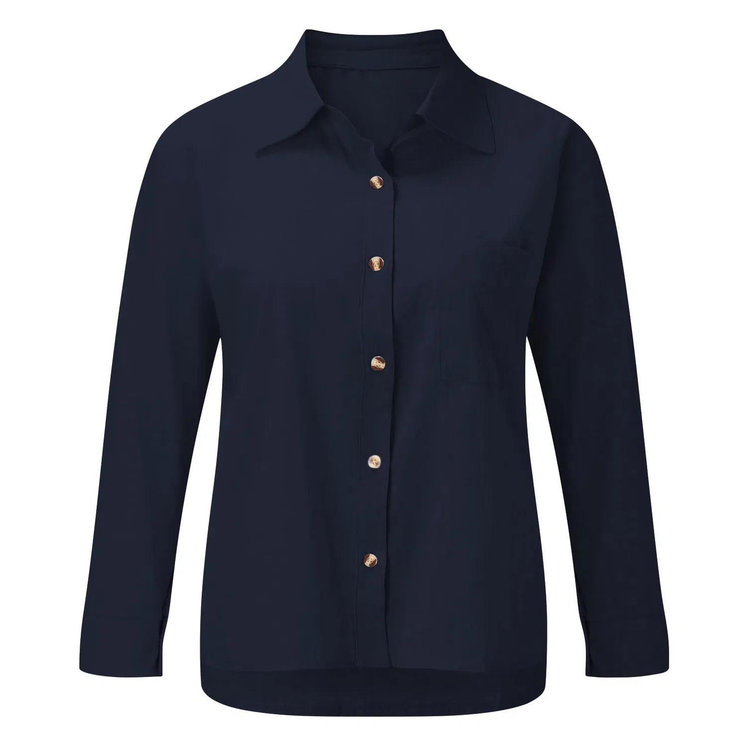 Женская блузка с длинным рукавом из хлопка и льна с карманами, Navy Blue — фото 4