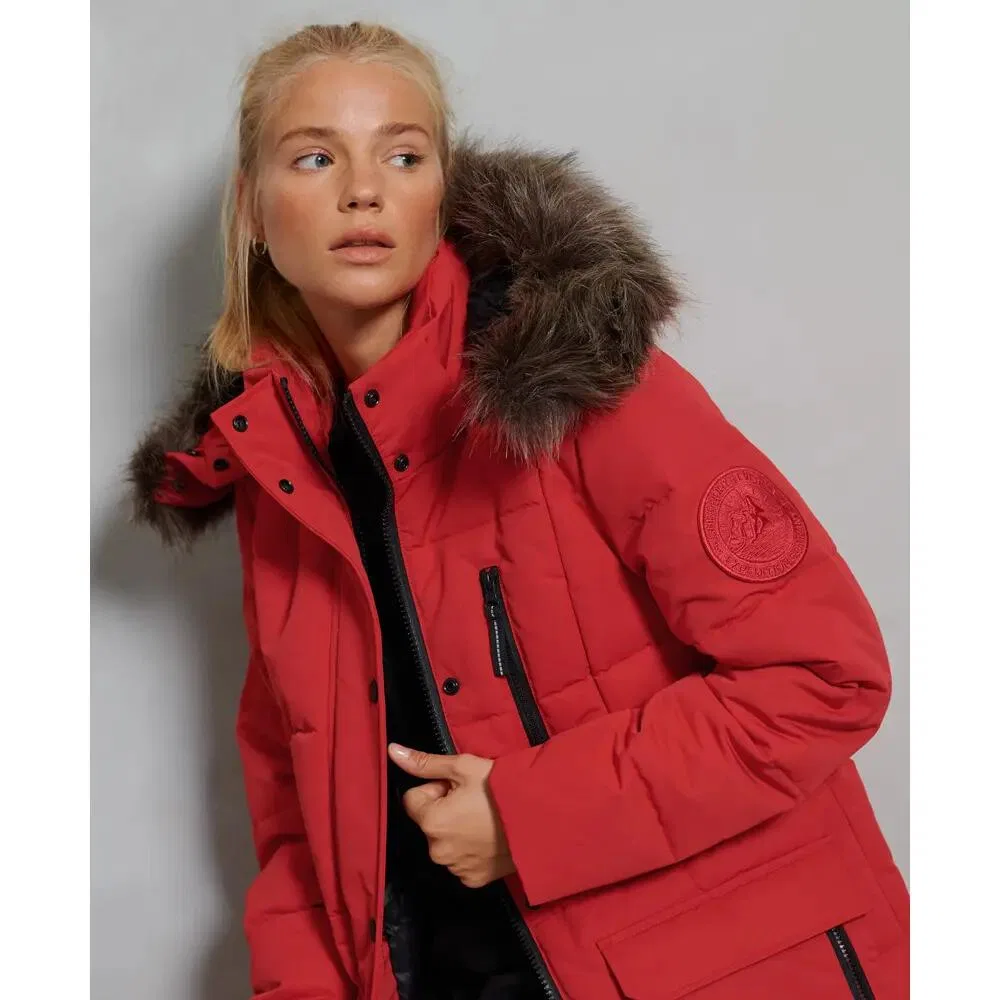 Женская длинная парка с искусственным мехом Superdry Everest, ROT — фото 3