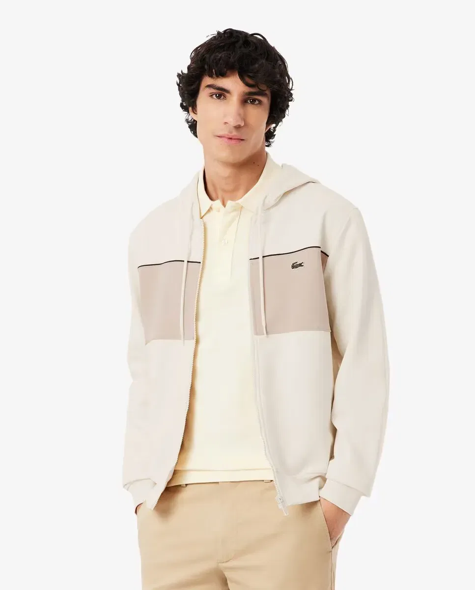 Мужская худи с капюшоном и молнией цветовая блокировка Lacoste, Beige