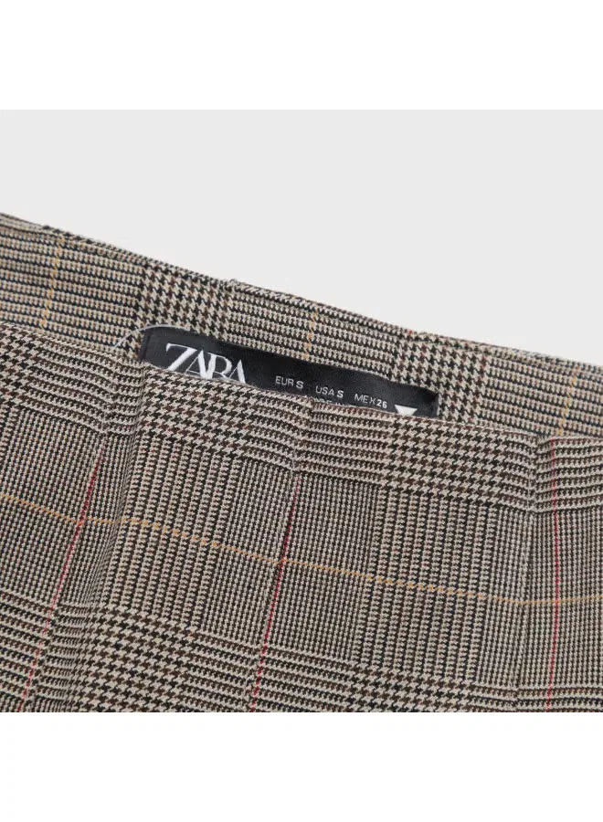 Юбка мини плиссированная в клетку с завышенной талией Zara, коричневый — фото 4