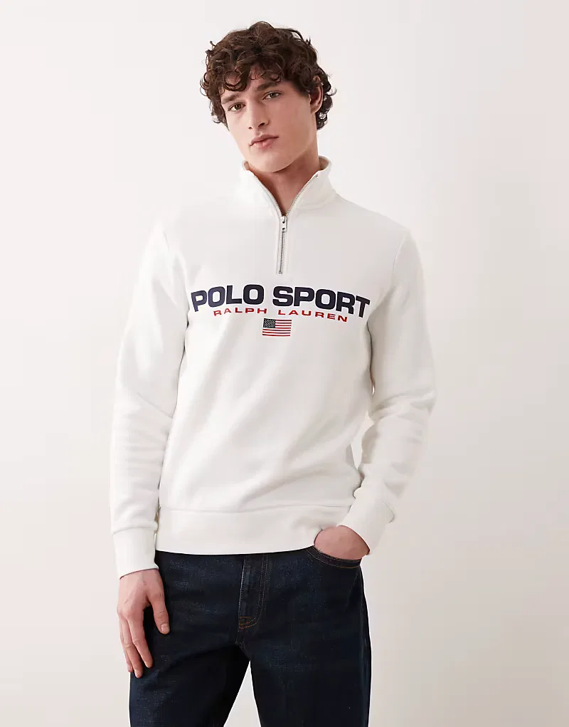 Свитшот Sport flag logo на четверть молнии Polo Ralph Lauren, белый