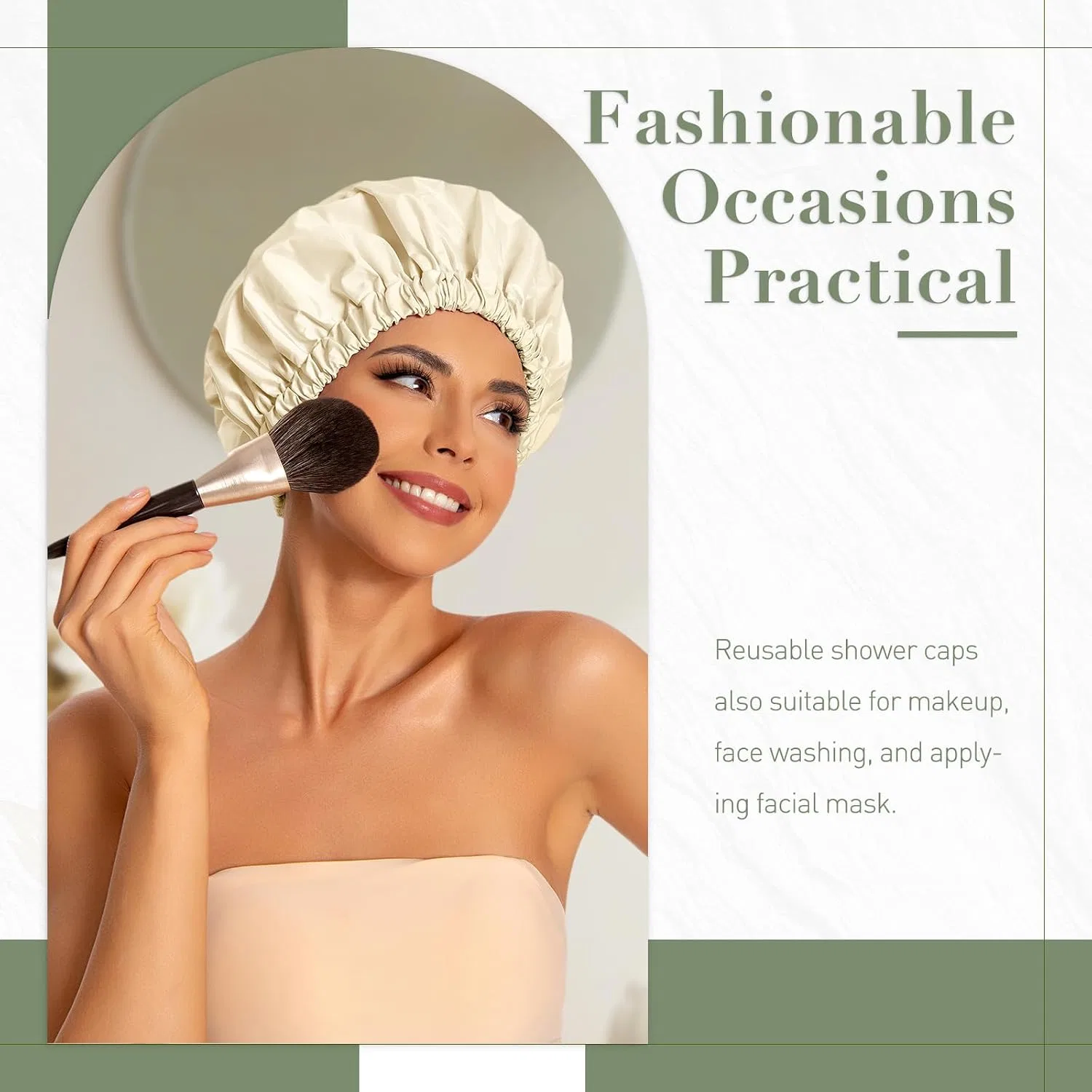 Шапочка для душаs Reusable Waterproof Edoneery, 5 шт, Onesize, Champagne — фото 2