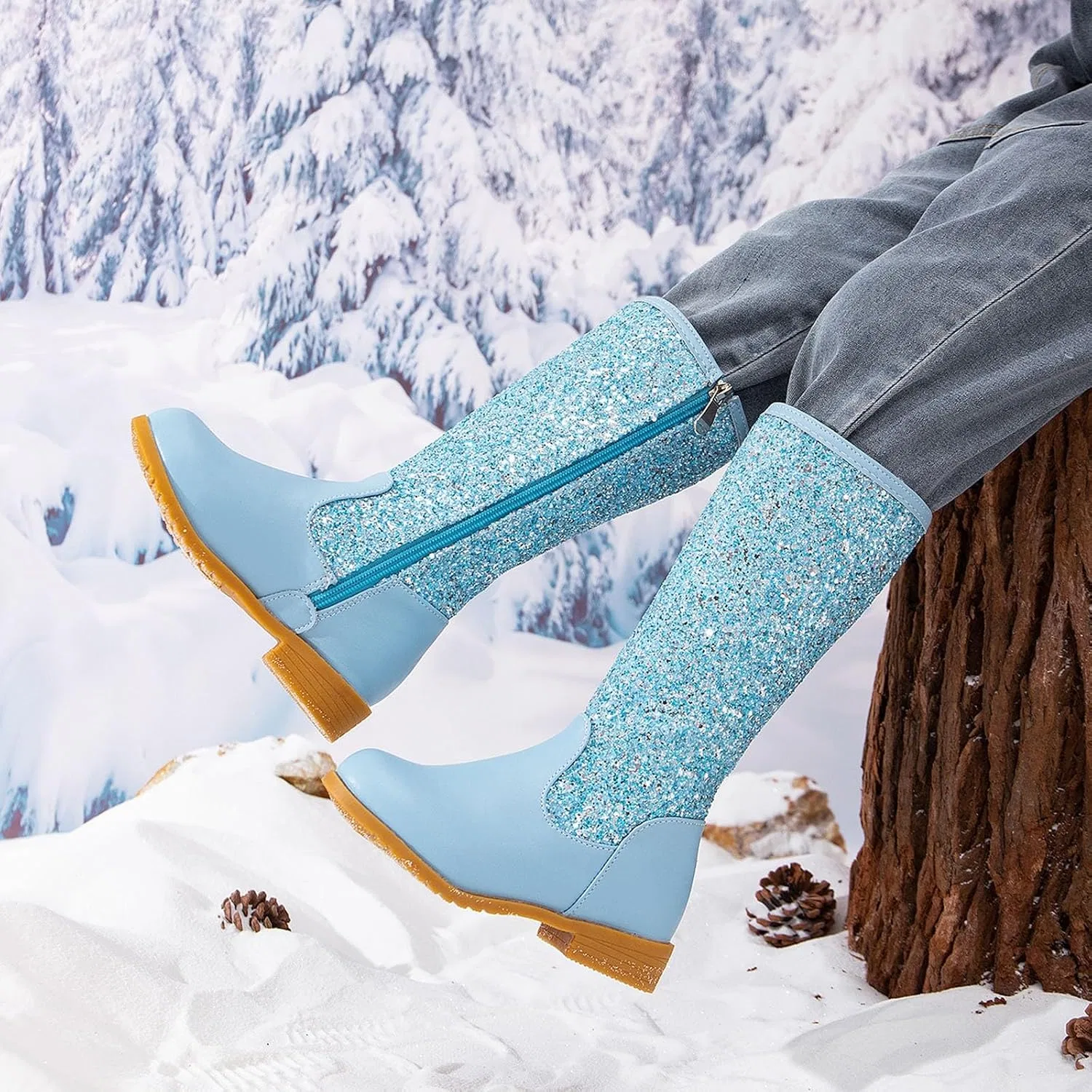 Детские сапоги для девочек с цветочным принтом Cowgirl Western Boots, Sky Blue — фото 4