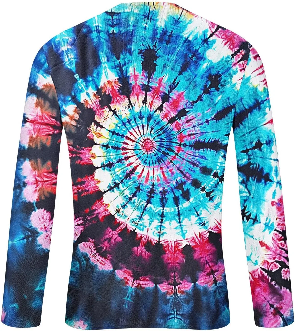 Мужская футболка с длинным рукавом tie-dye, ретро-дизайн, crew neck, Blue — фото 4