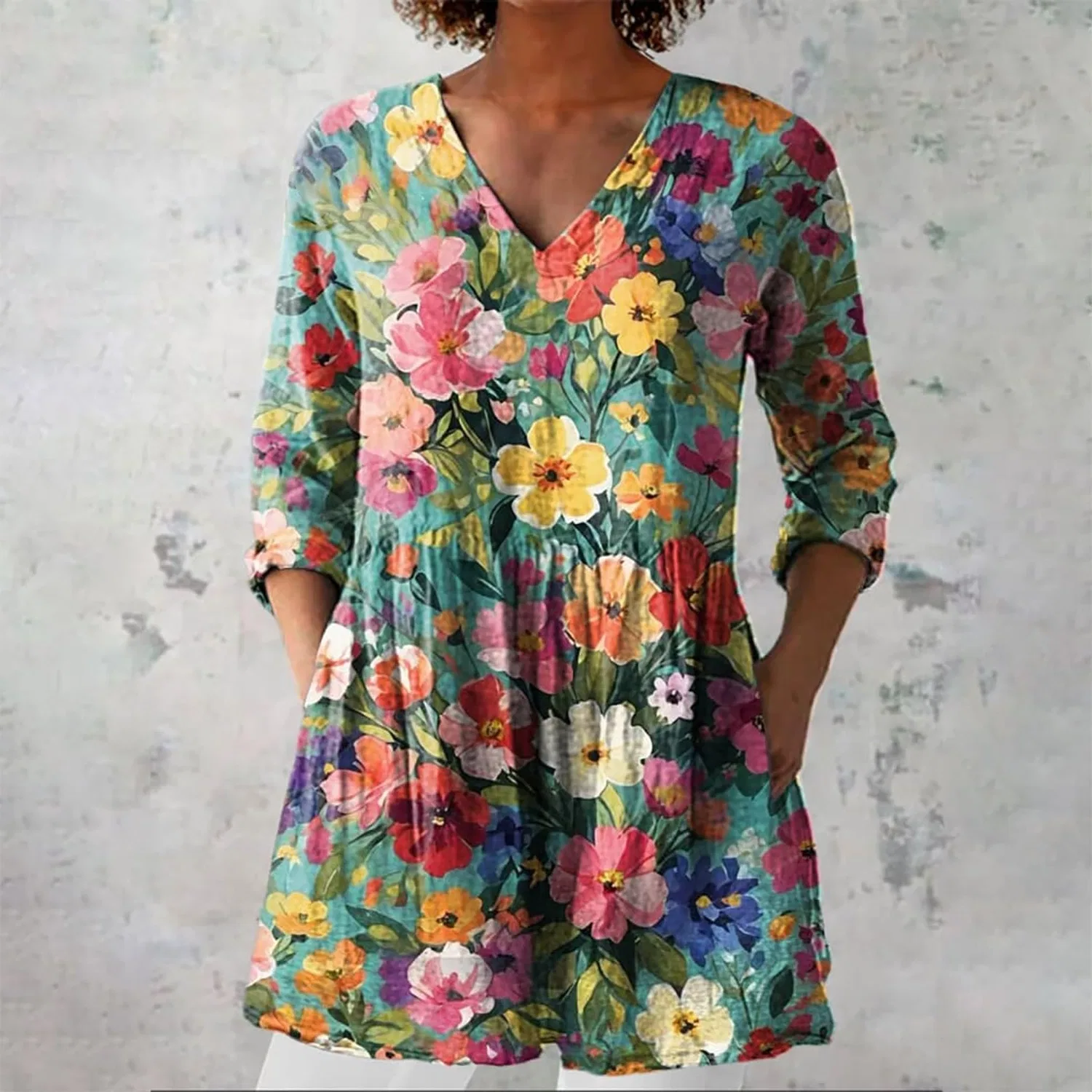 Женская льняная рубашка с принтом Vintage Long Shirt, Green — фото 2