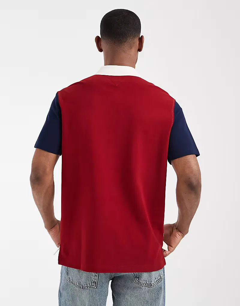 Поло Tommy Hilfiger в стиле колор-блок, прямого кроя, белый и, темно-синий — фото 3
