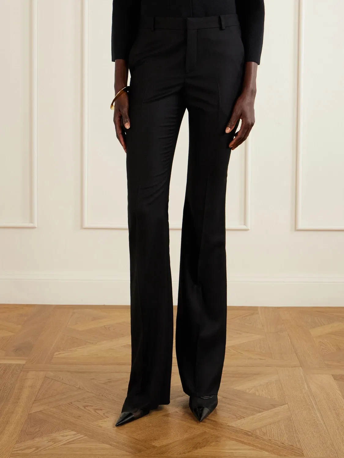 Кашемировые расклешенные брюки SAINT LAURENT, черный — фото 3