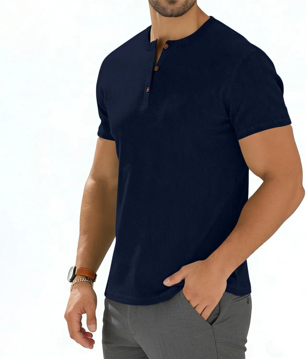 Мужская футболка-поло с тремя пуговицами Slim Fit, Navy — фото 4