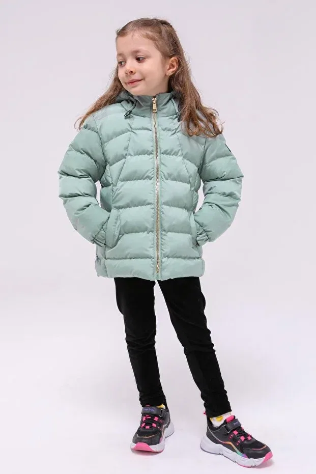 Детское зимнее пальто для девочек с капюшоном Benitto Kids, Green — фото 4