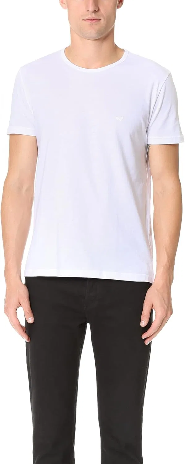 Мужская хлопковая футболка с вышитым орлом Cotton Crew Neck T-Shirt Emporio Armani, White — фото 2