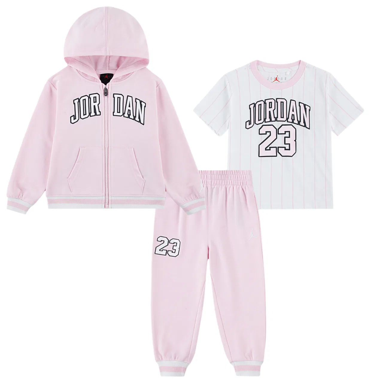 Детский комплект для девочек из трех предметов с худи на молнии Jersey Full-zip FT Jordan, розовый