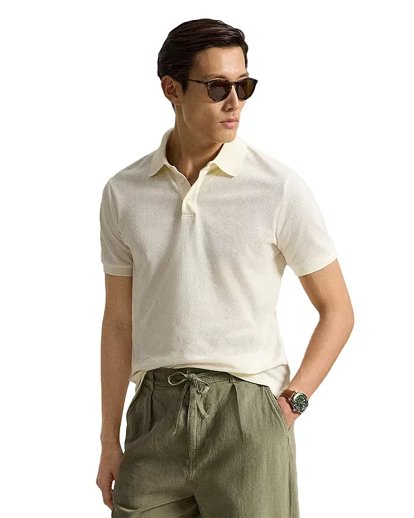 Мужское поло Pointelle Jersey Polo Shirt Polo Ralph Lauren, Pale Cream