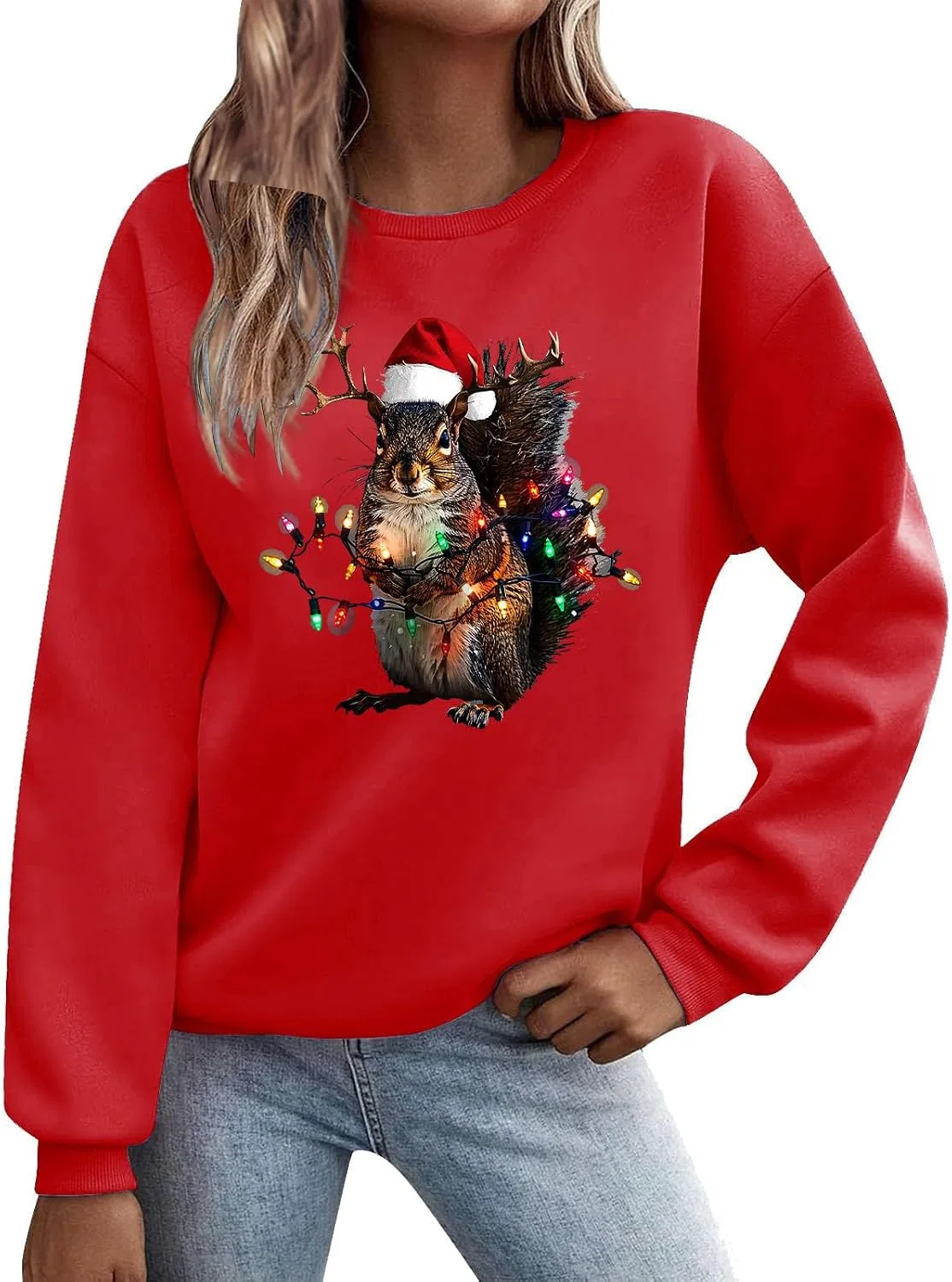 Женский свитшот с принтом Christmas Pullover, A#04 Red