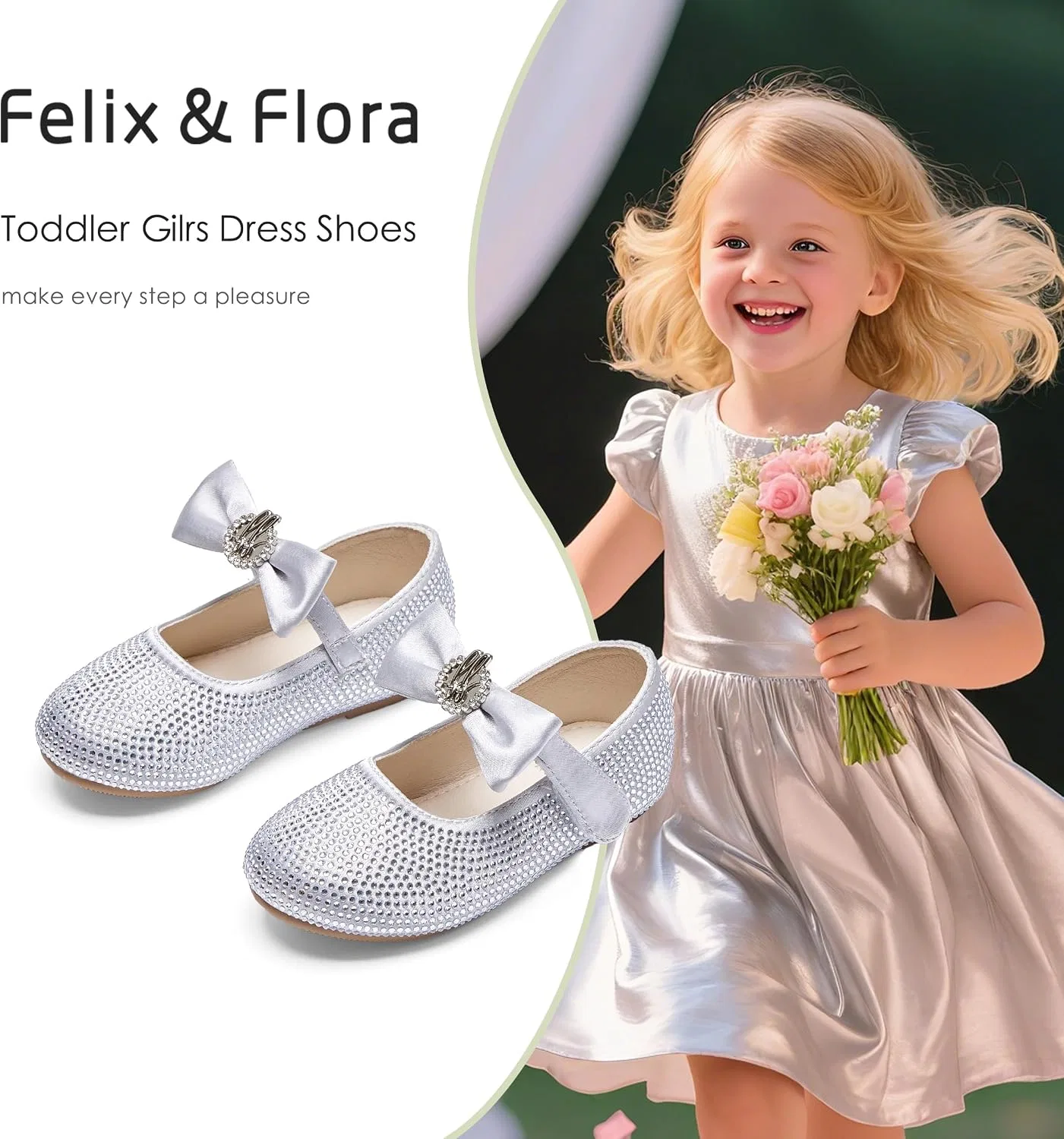 Детские туфли-балетки для девочек с цветочным принтом Felix & Flora, Grey — фото 4