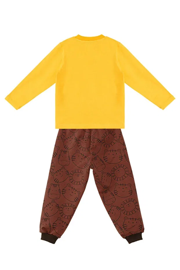Детский комплект из футболки и брюк с принтом Sportswear Denokids, Sarı — фото 4