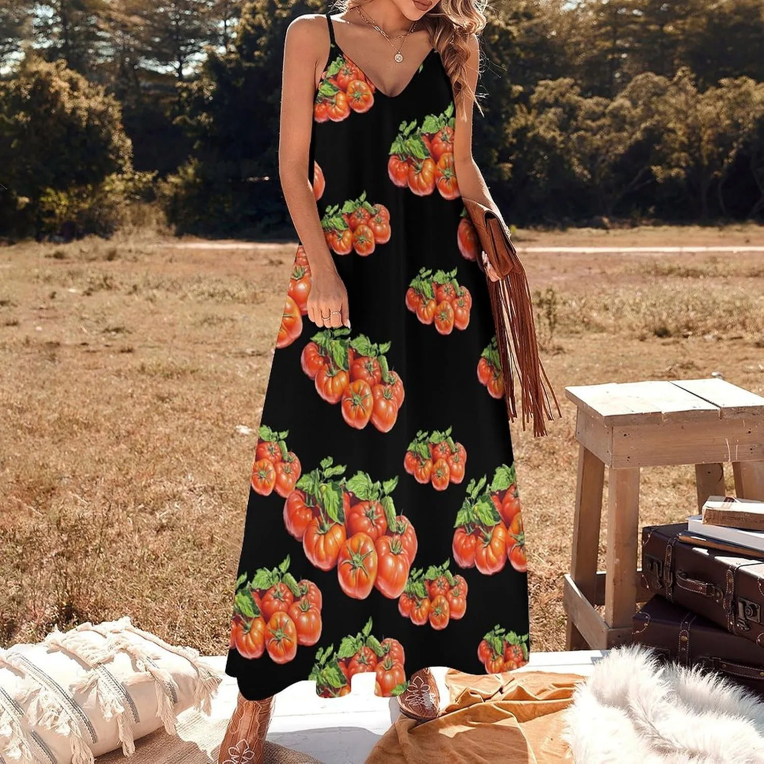 Женское свободное платье на бретелях макси с шахматным узором, Style — фото 3