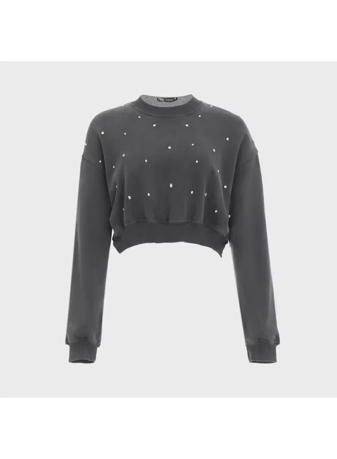 Худи с искусственной подкладкой из флиса укороченное Zara, темно-серый — фото 2