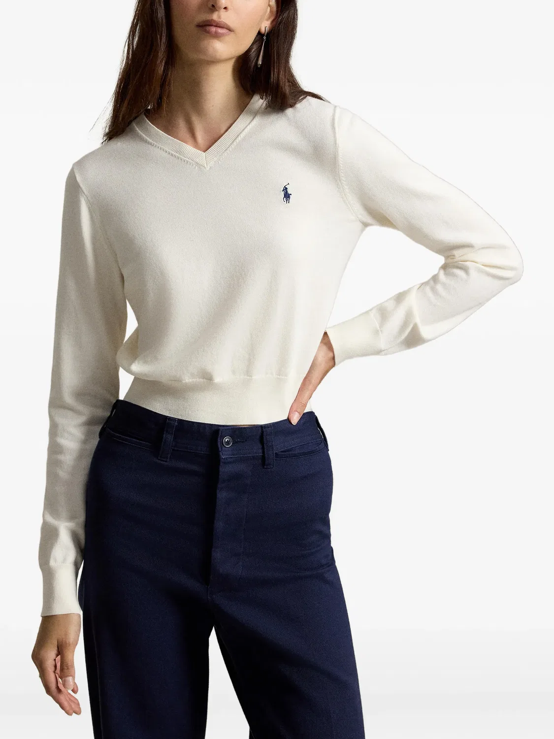 Джемпер с V-образным вырезом из хлопка Polo Ralph Lauren, нейтральные — фото 2