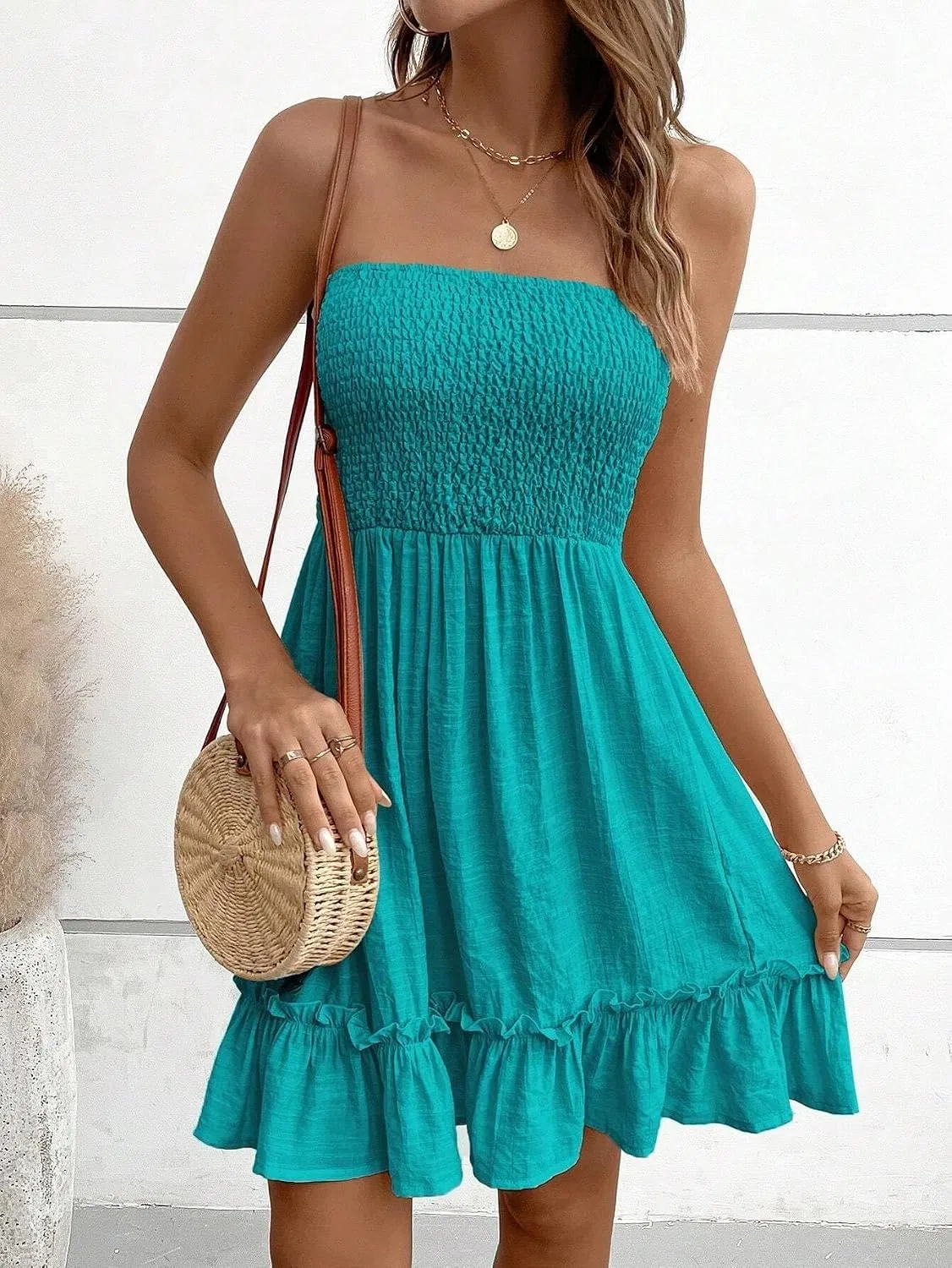 Женское пляжное платье A-силуэта с воланами, Teal Blue — фото 2