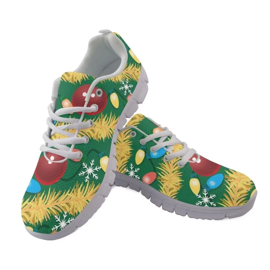 Детские кроссовки для девочек с принтом Christmas Holiday Fashion Sneakers, Christmas Tree Print Odhhgdf