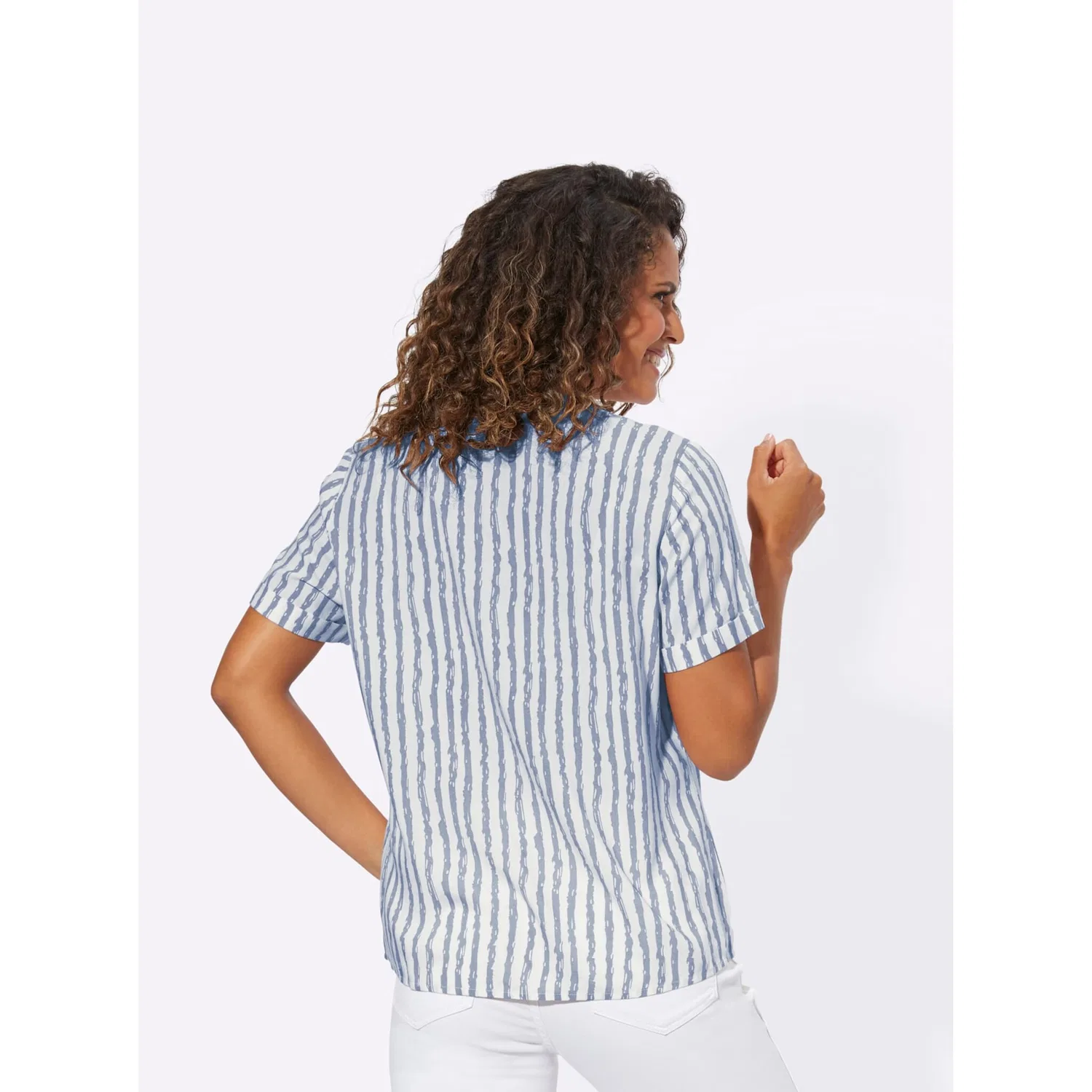 Женская блуза с полосатым принтом Casual Looks, Taubenblau-Ecru Striped — фото 2