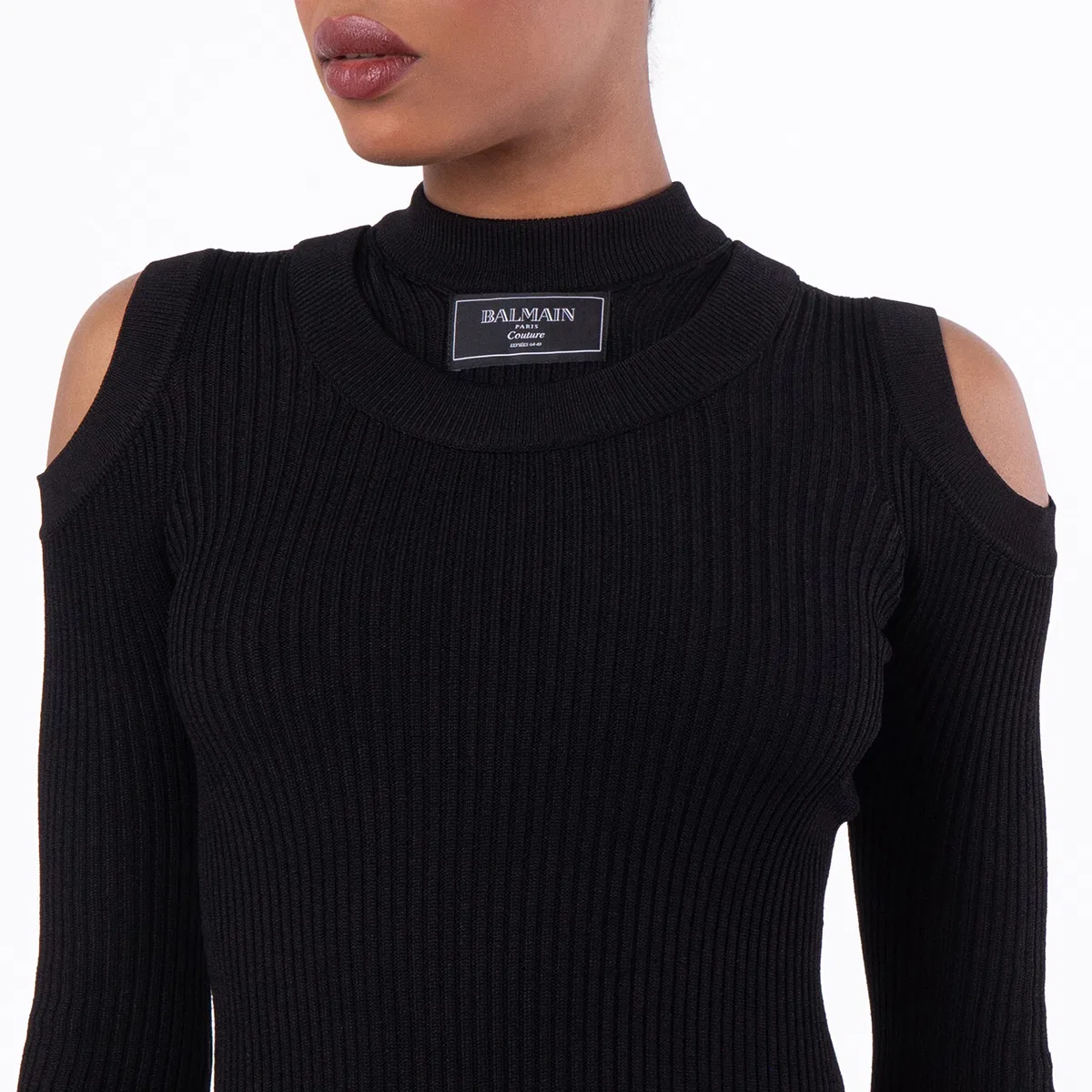 Платье мини трикотажное Signature Logo Patch Balmain, Noir — фото 2