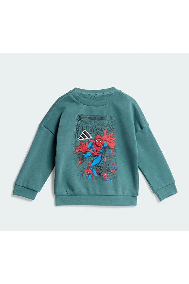 Детский спортивный костюм-двойка для мальчиков с принтом Marvel Spider-Man Kids Jogger Tracksuit Set Adidas, Preloved Teal-White — фото 2