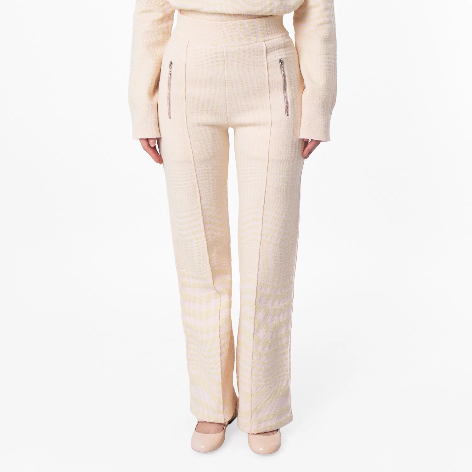 Брюки с жаккардовым узором «гусиная лапка» Houndstooth Jacquard Wool-Blend Burberry, Cameo Ip Pattern