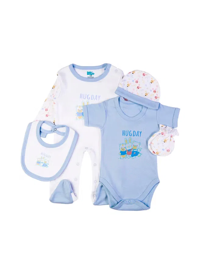 Комплект из 5 предметов для малышей с принтом Hug Day Babies Basic, голубой — фото 2