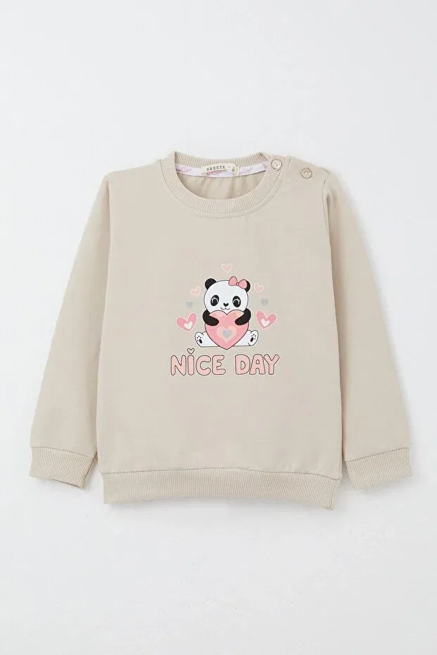 Детский комплект спортивного костюма для девочек с принтом Happy Slippers Breeze, Beige — фото 2