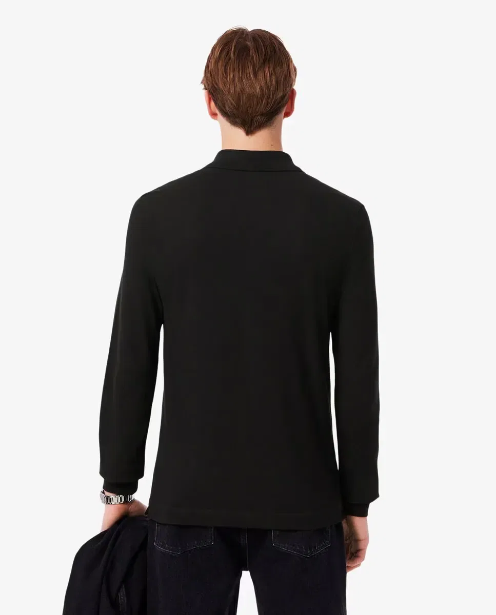Поло Lacoste с длинным рукавом, slim fit, хлопок пике, Negro — фото 2