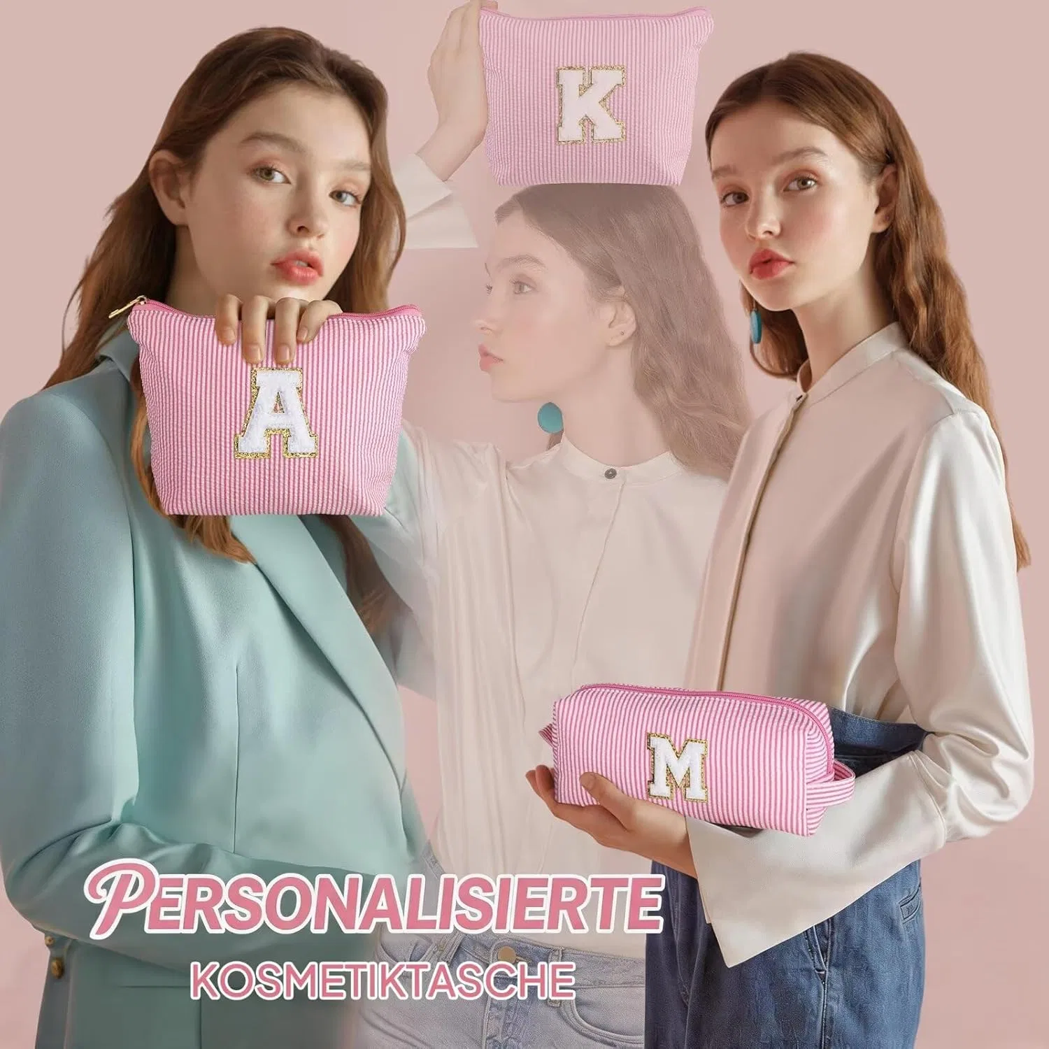 Косметичка YOOLIFE, набор 2 шт, 28x19x8.5 см и 21.6x6.5x9 см, Розовый — фото 2