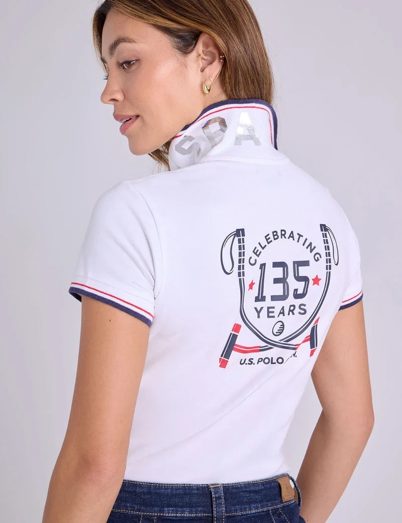 Женская футболка-поло U.S. Polo Assn. 135 Anniversary Mallet, белый — фото 2