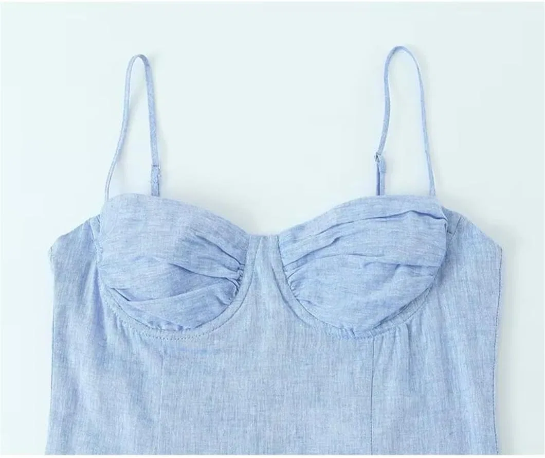 Женское A-силуэта миди-платье на бретелях с разрезом Corset Style, Blue — фото 4