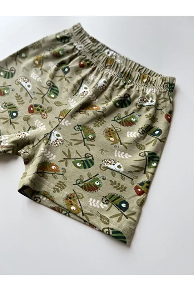Детские шорты для девочек с принтом Green Chameleon Pattern Summer Key Kids, Green — фото 2