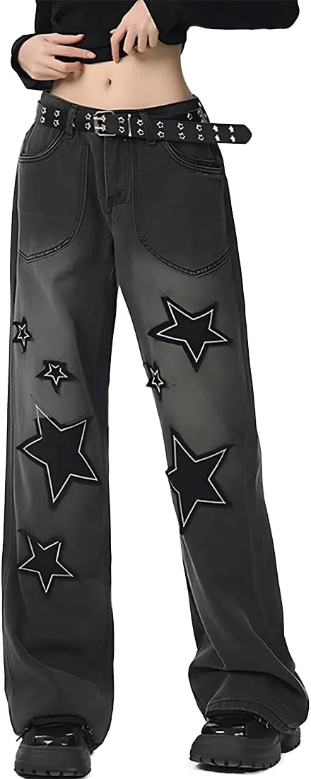 

Джинсы Y2K в стиле Harajuku с вышивкой звезд RILGOU